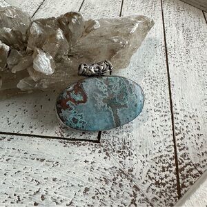 Mexican Laguna Lace Agate Blue Sterling Silver Plated Pendant Large